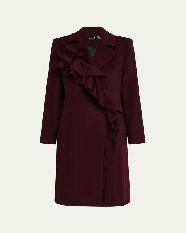 Alora Ruffle Brushed Wool Coat